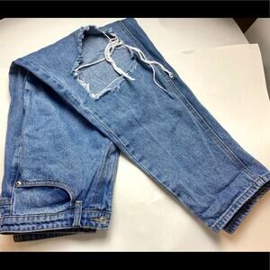 PrettyLittleThing Denim Mom Destructed Blue Jeans